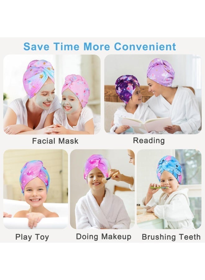 ChicAbode يونيكورن قلعة ميكروفايبر الشعر منشفة لف للأطفال 2 حزمة الشعر لف المناشف الشعر توربان منشفة امتصاص منشفة تجفيف الشعر لف مع زر للنساء الشعر الطويل المجعد - Image 3